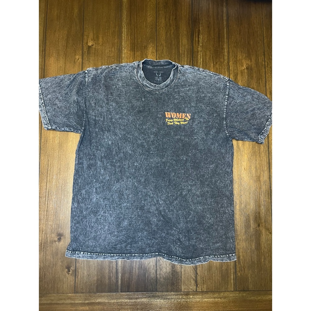 Rebel Soul Collective Graphic T Shirt Women Slogan Print Acid Wash XL Cotton‎